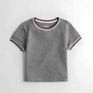 HOLLISTER Grey Cropped Waffle T-Shirt Size XL